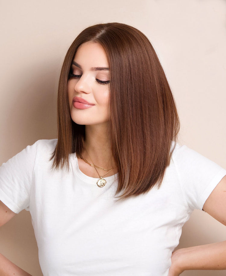 long bob human wig - 12" medium brown.