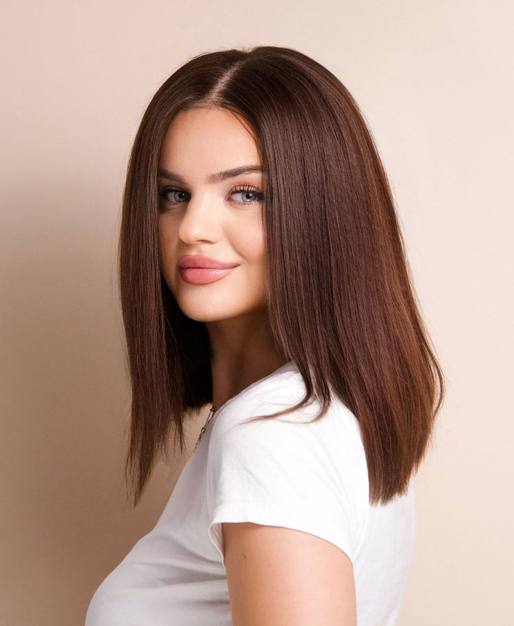 long bob human wig - 12" chocolate brown.