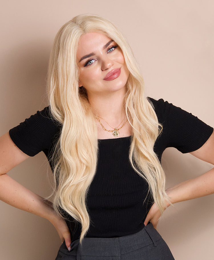 front lace human wig - 20" platinum blonde.