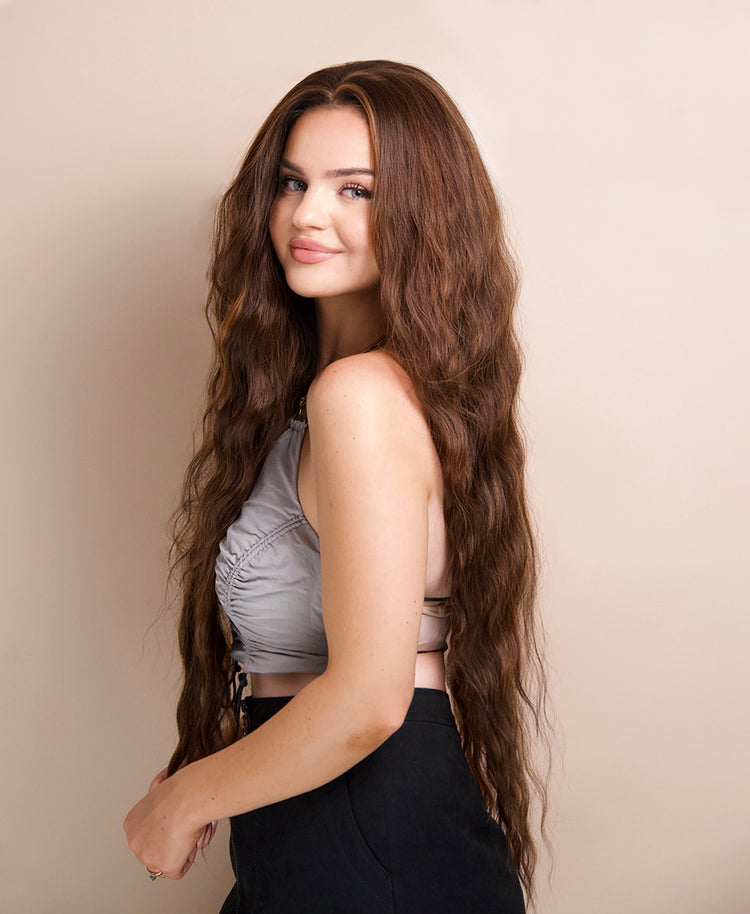 vegan fiber mermaid waves wig 32" caramel balayage.