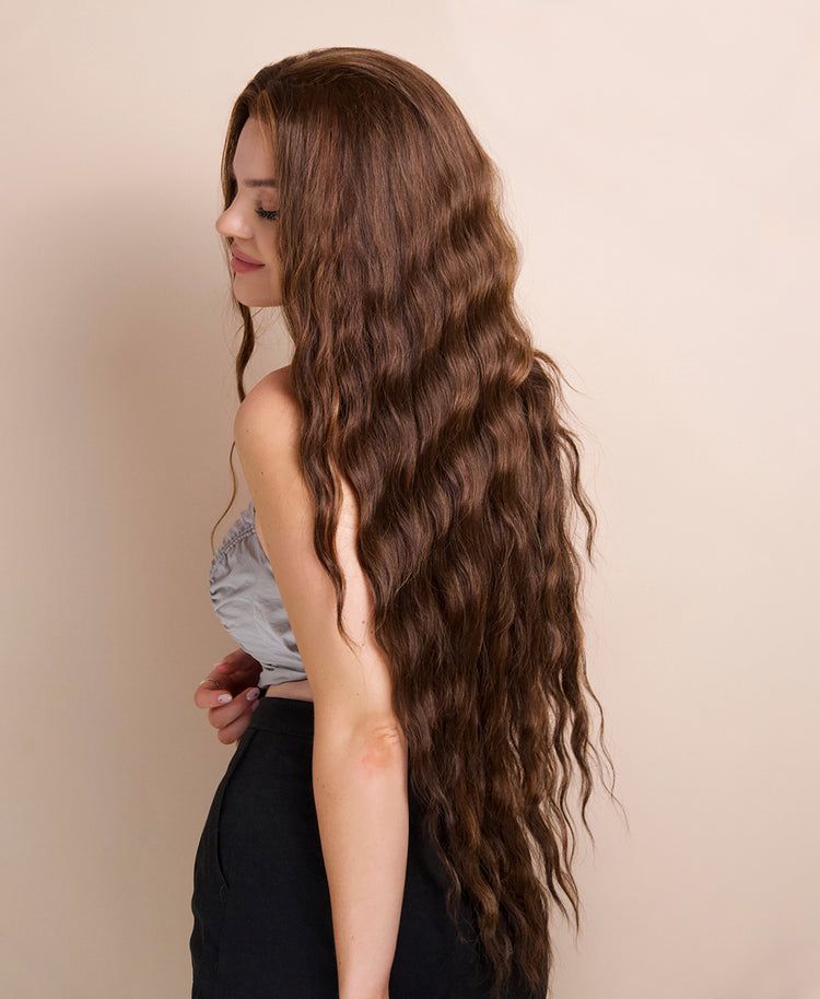 vegan fiber mermaid waves wig 32" caramel balayage.