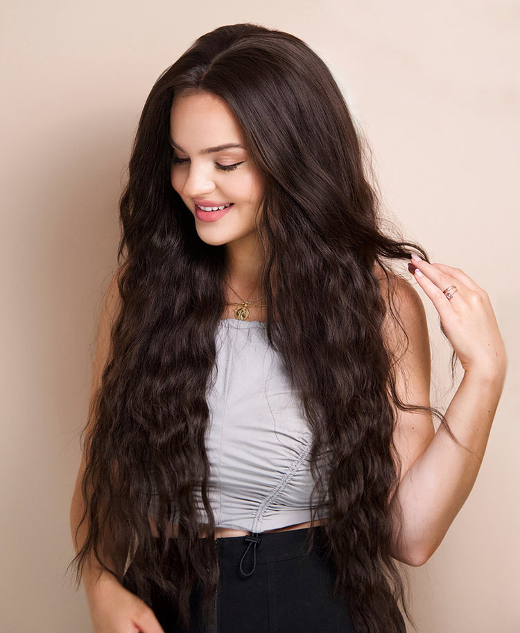 vegan fiber mermaid waves wig 32" medium brown.