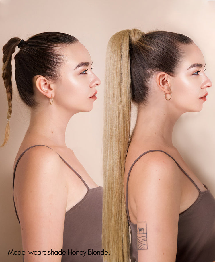 vegan fiber long straight ponytail - mixed brown 26".