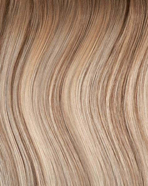 clip-in hair extensions rooted blonde highlights.