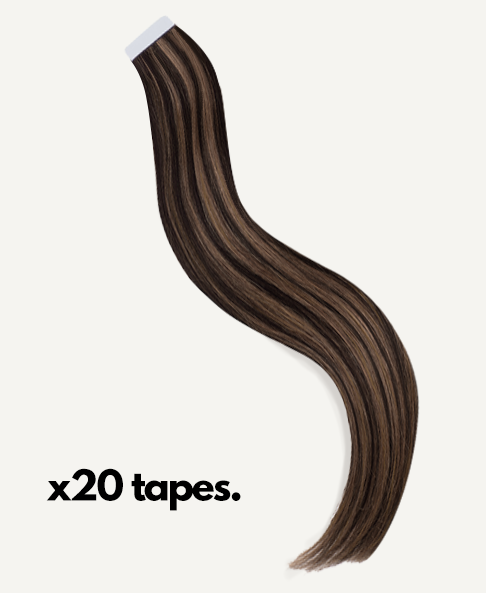 tape-in hair extensions #1b-6 dark highlights.