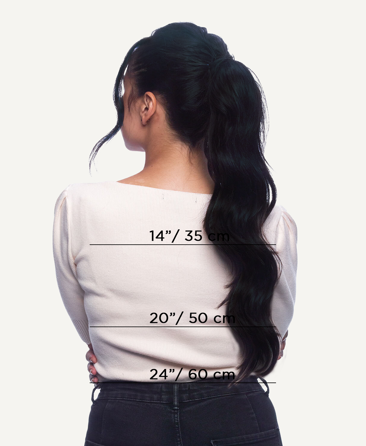 model wearing clip in ponytail jet black