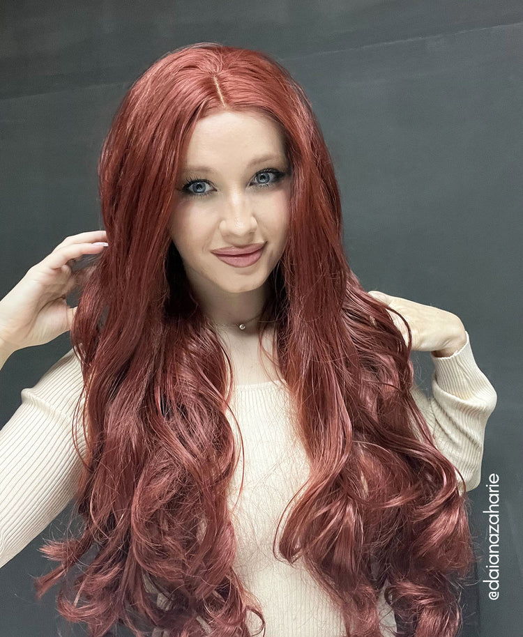 wavy red wig 22".