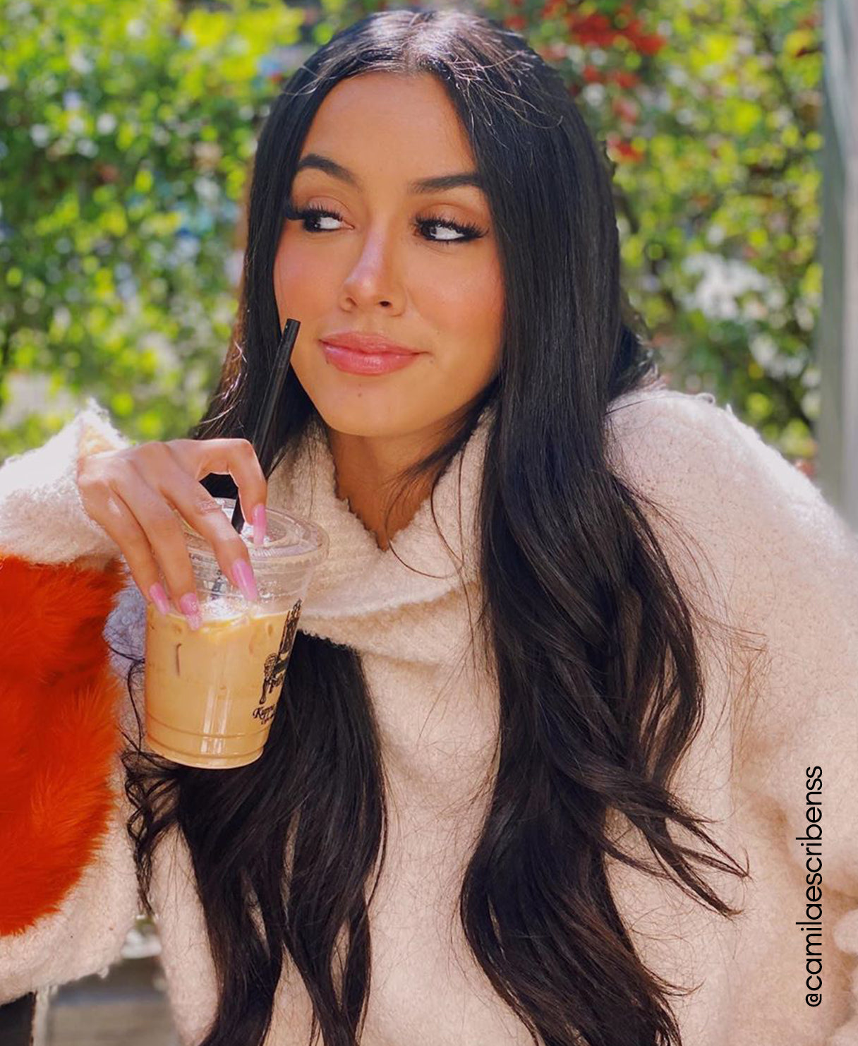 girl wearing natural black clip in hair extensions