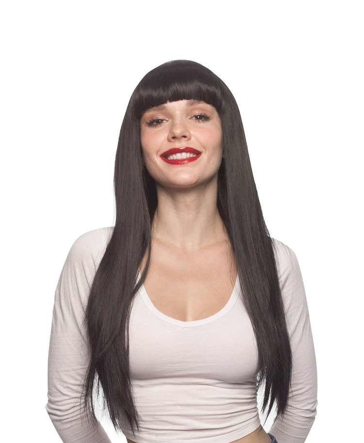 straight black with bangs wig 20".