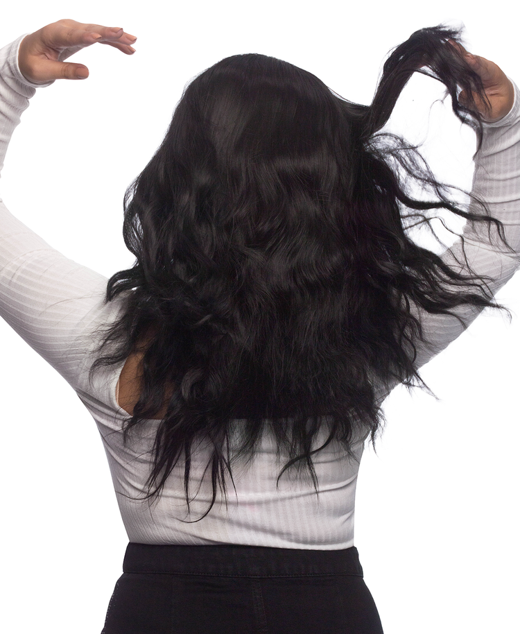 wavy black with bangs wig 14".