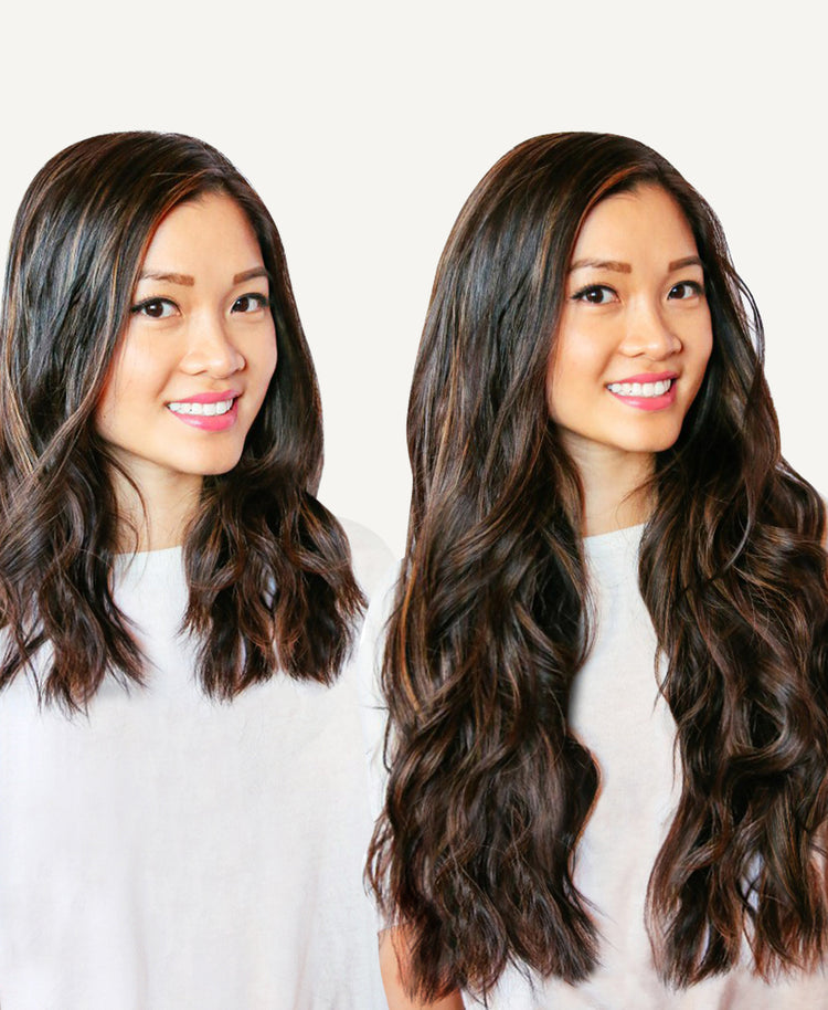 invisible clip-in hair extensions #1b-6 dark highlights.