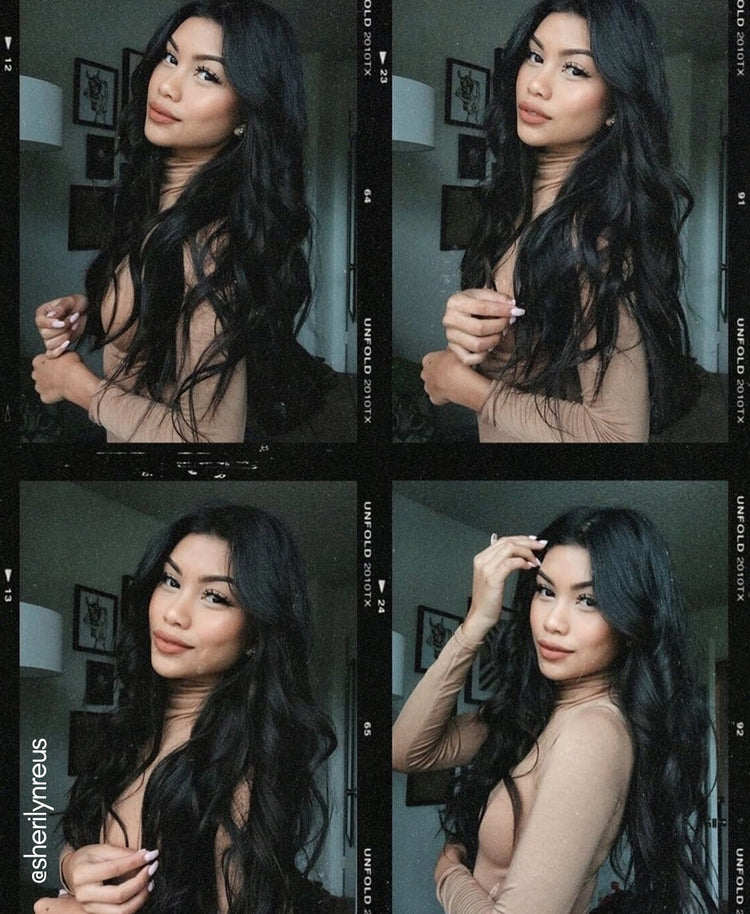 invisible clip-in hair extensions #1b natural black.