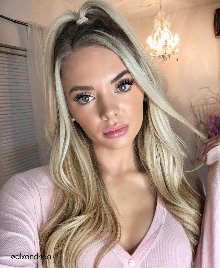 invisible clip-in hair extensions #14-613 blonde highlights.