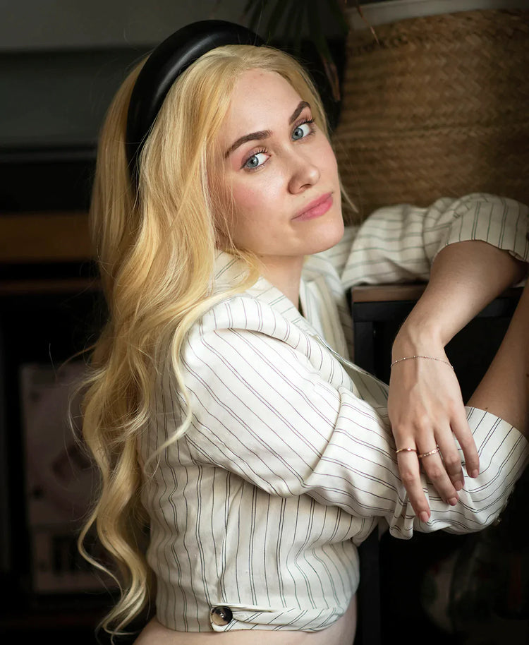 front lace human wig - 24" blonde highlights.