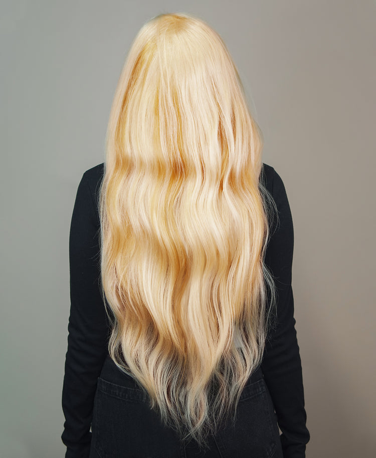 front lace human wig - 24" blonde highlights.