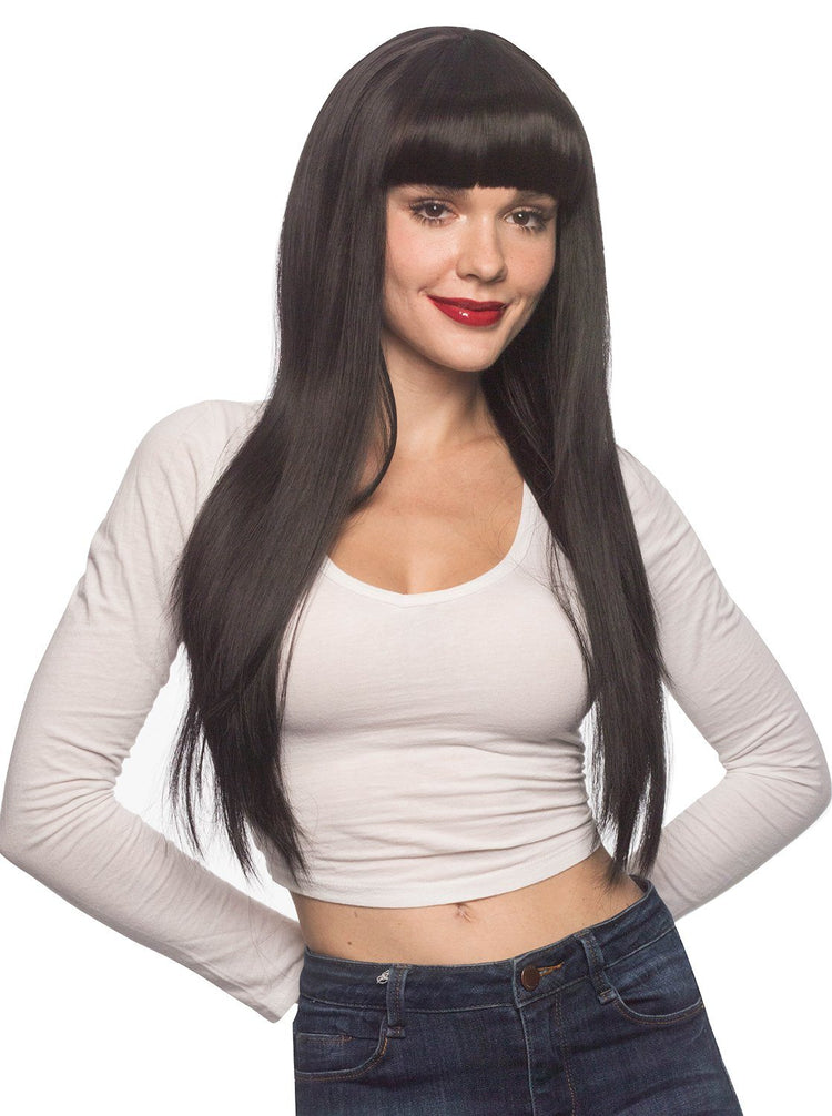 Synthetic Wig Straight With Bangs Black
