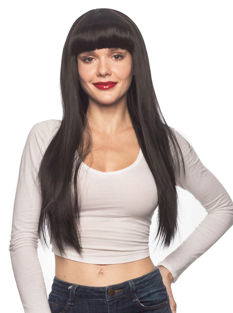 Synthetic Wig Straight With Bangs Black
