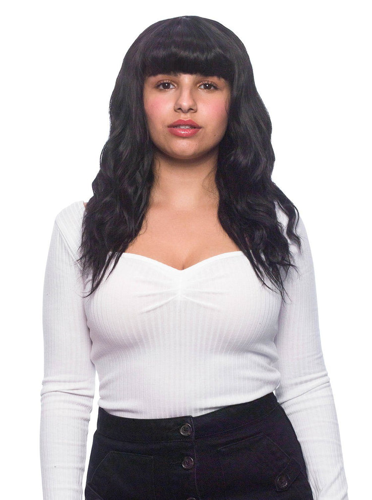 Synthetic Wig Wavy With Bangs Black