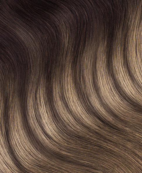 clip-in hair extensions ash brown balayage.