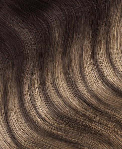 halo one-step hair extensions ash brown balayage.