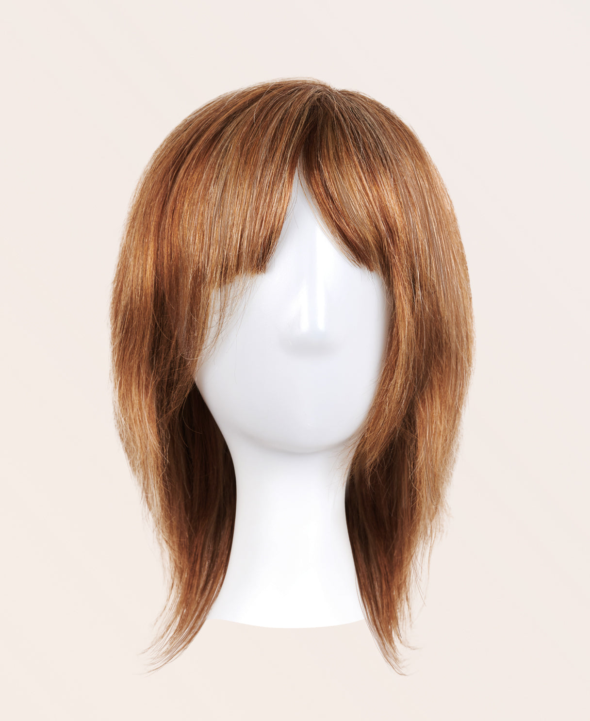 hair topper with bangs 12" light brown.