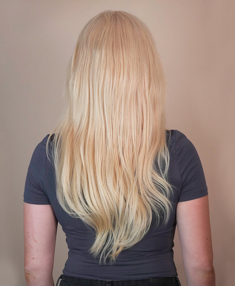 front lace human wig - 18" platinum blonde.