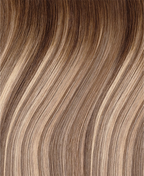 halo one-step hair extensions rooted beige highlights.