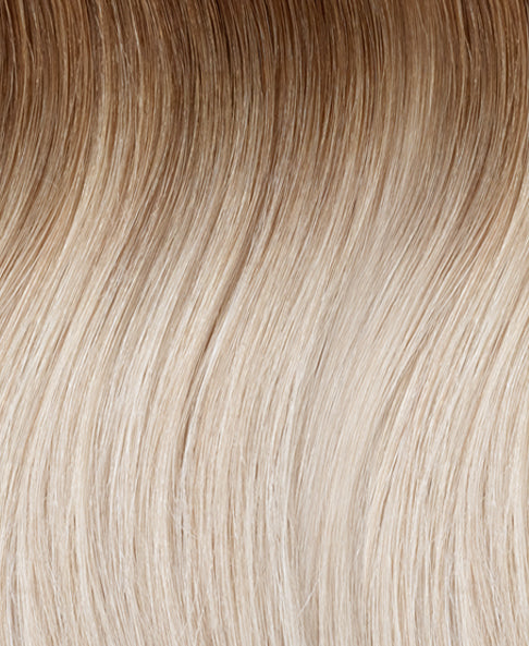 halo one-step hair extensions shadow root white blonde.