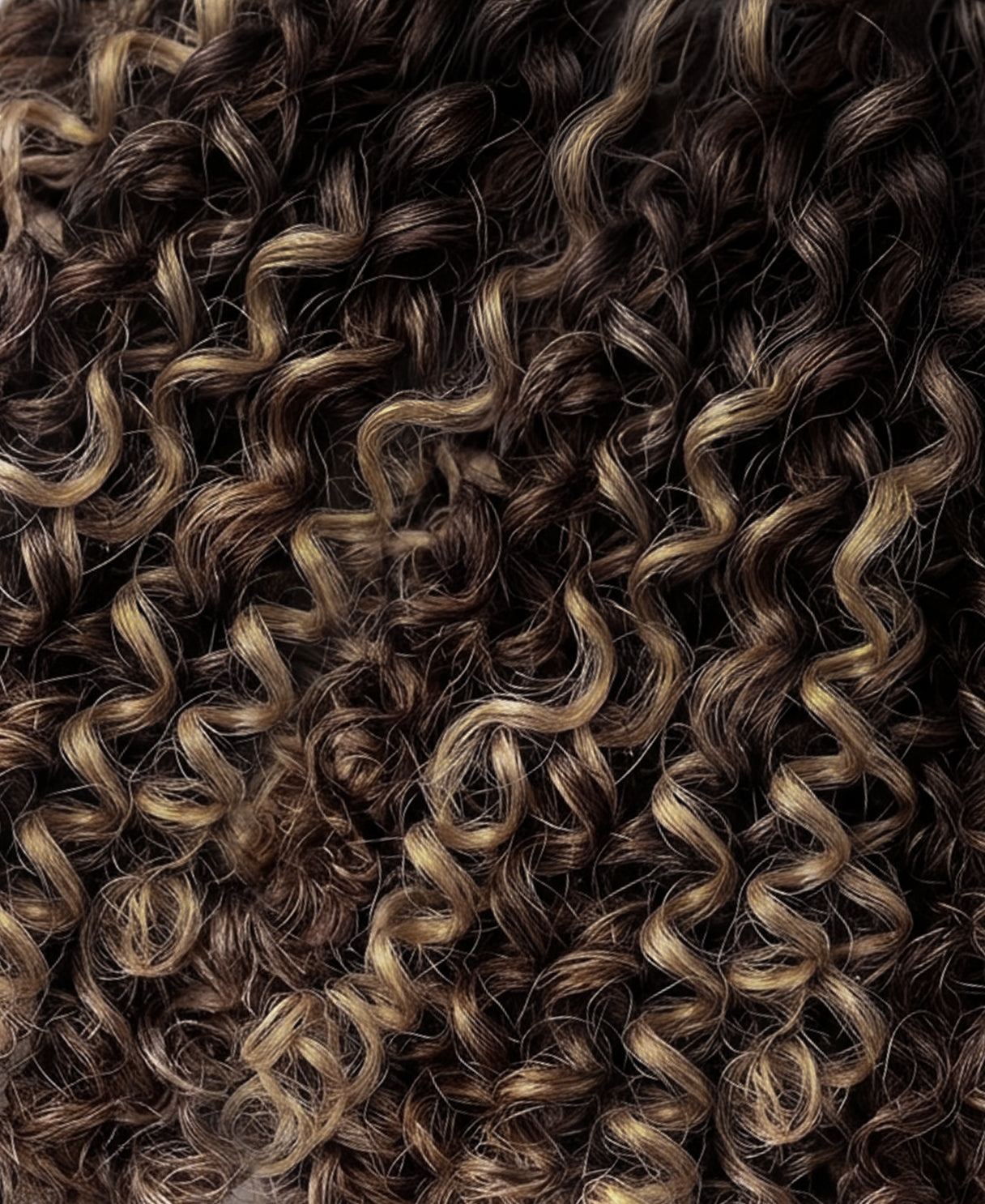 invisible curly (3A curls) clip-in hair extensions ash brown balayage.