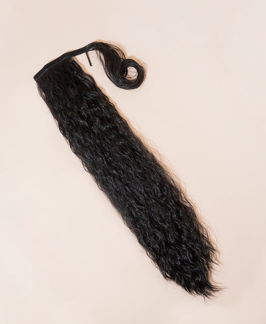 vegan fiber long wavy ponytail - natural black 26".