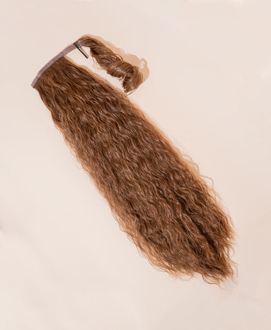 vegan fiber long wavy ponytail - mixed brown 26".