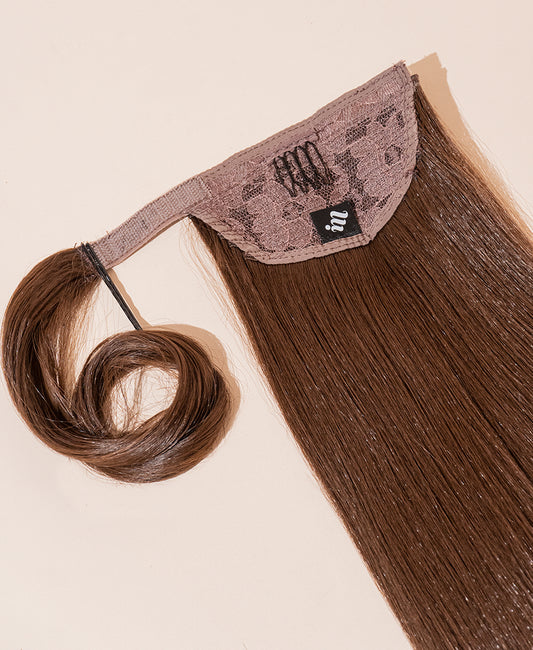 vegan fiber long straight ponytail - chocolate brown 26".