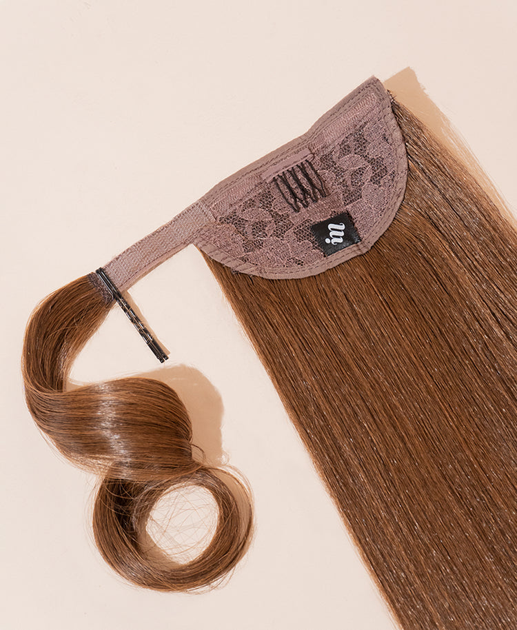 vegan fiber long straight ponytail - mixed brown 26".