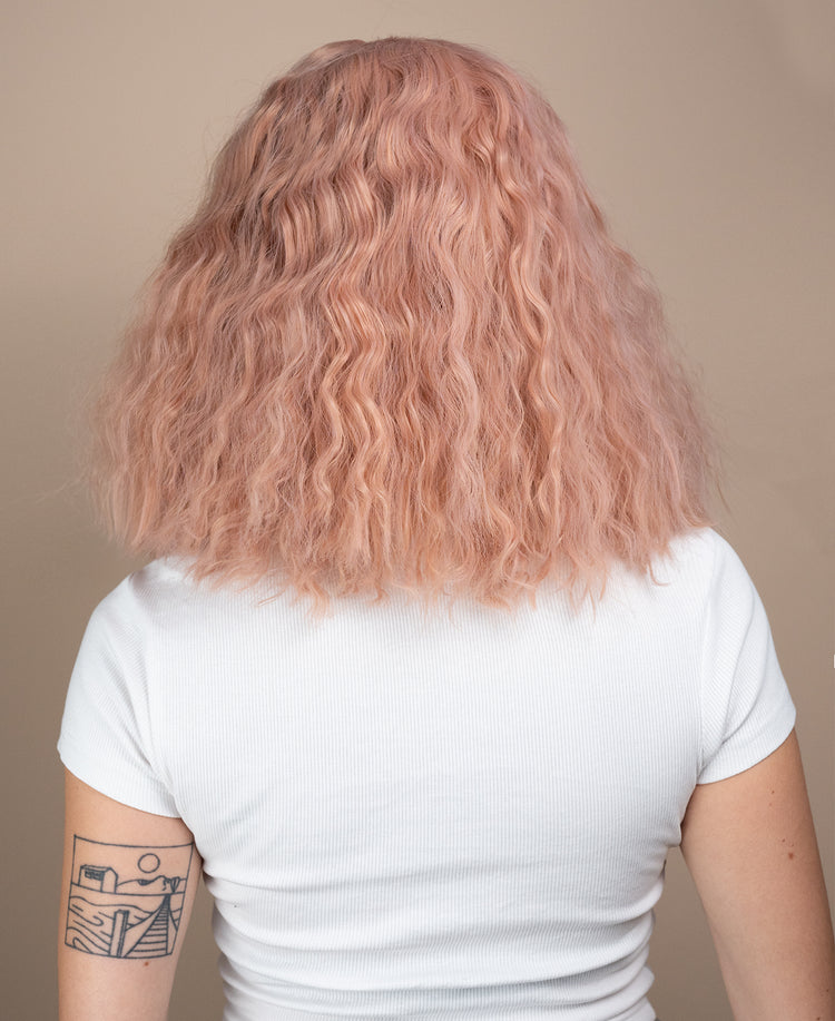 vegan fiber crimped wig 12" cotton candy pink.