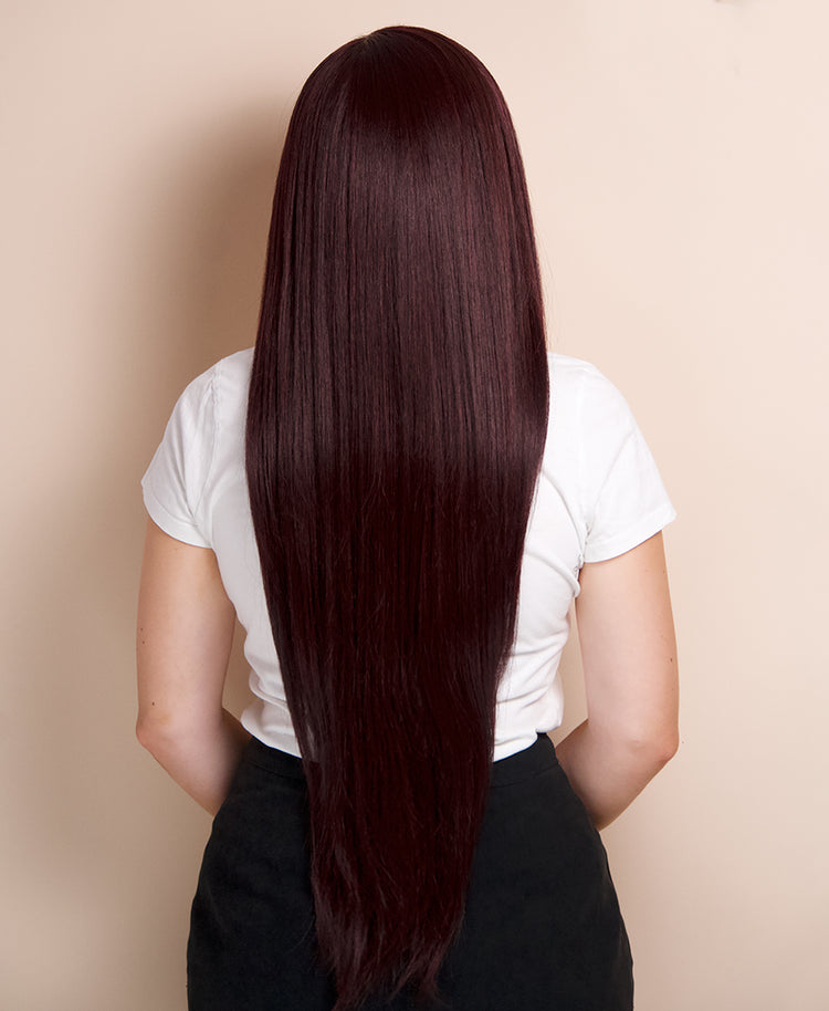 vegan fiber long layered wig 32" red wine.