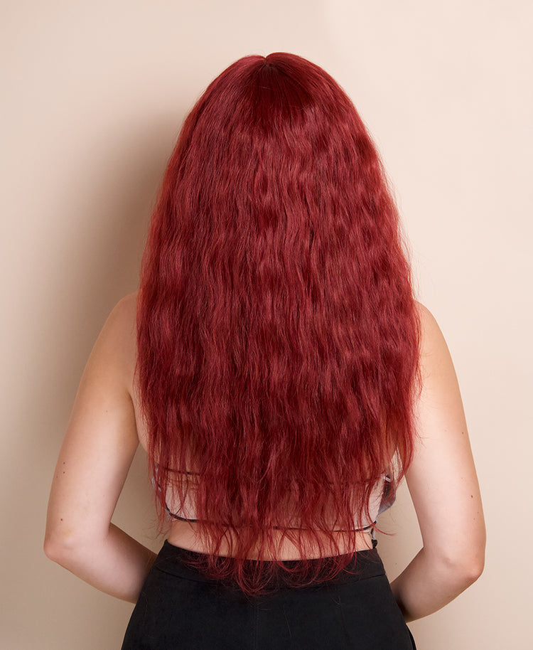 vegan fiber heatless wave wig  24" hot red.
