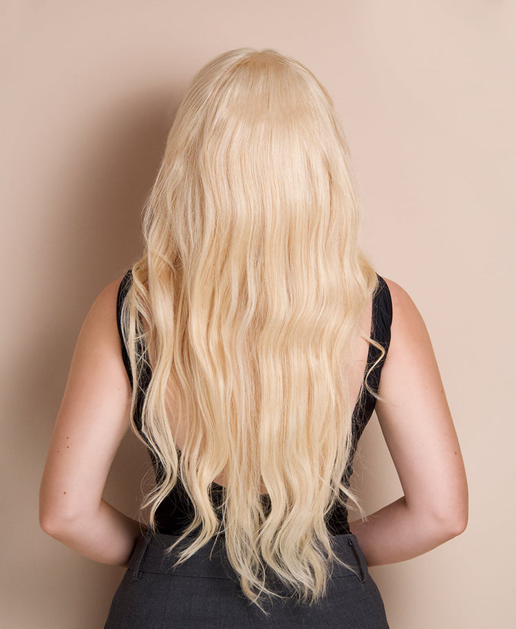 front lace human reco wig - 24" platinum blonde.