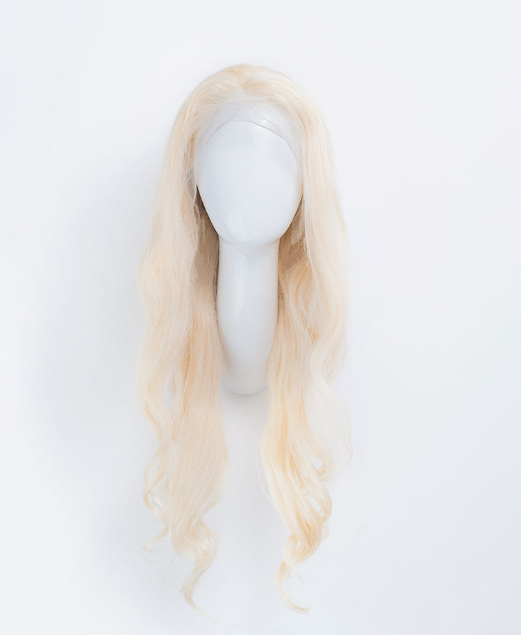 front lace human reco wig - 24" platinum blonde.