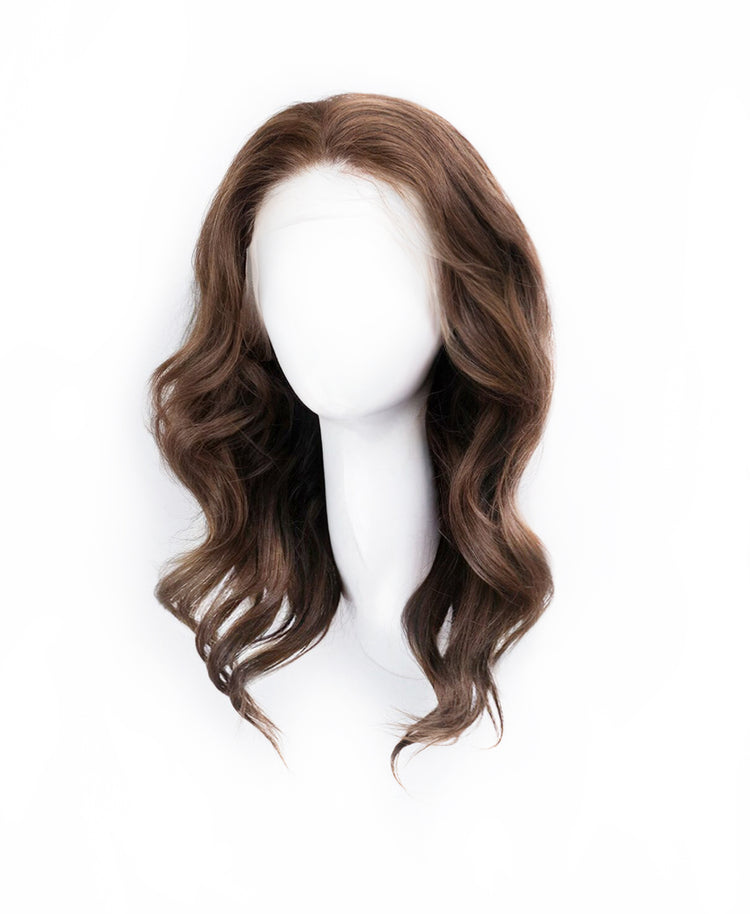 front lace human wig - 14" medium brown.