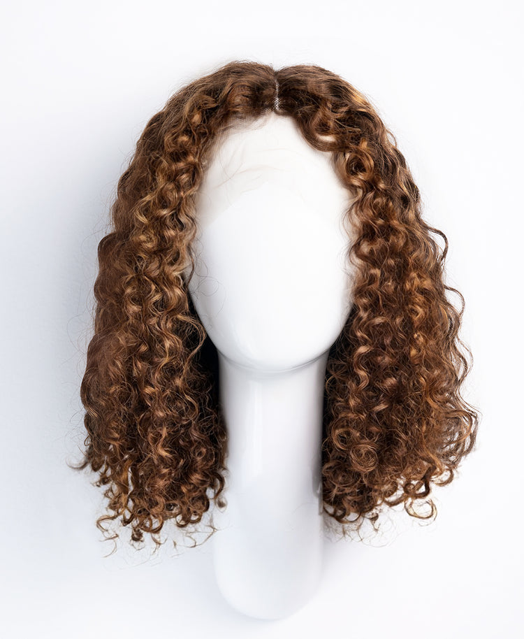 Curly Human Wig - 12” Caramel Balayage.