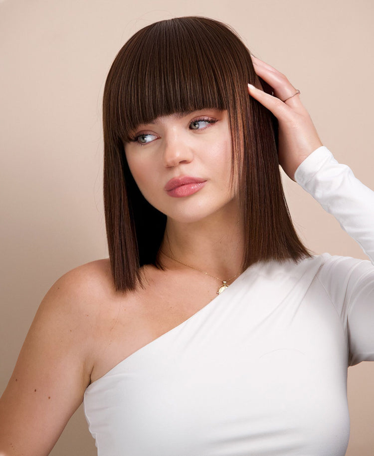 bob wig with fringe - 10" chocolate brown.