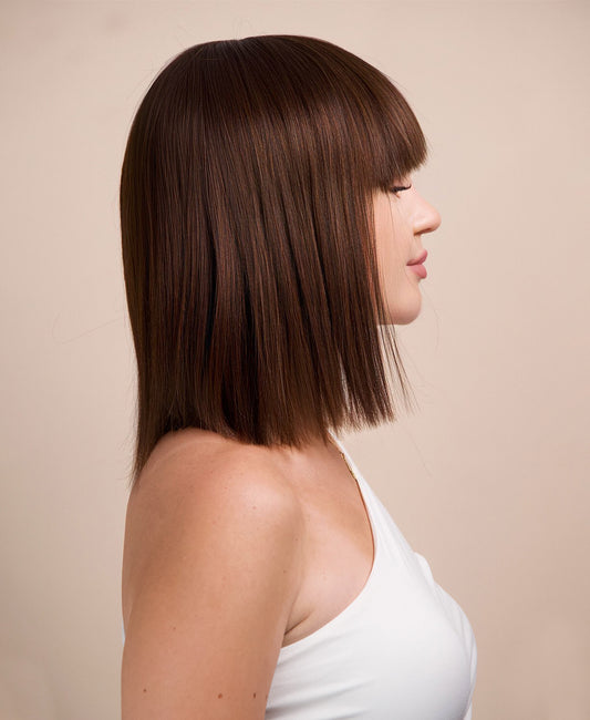 bob wig with fringe - 10" chocolate brown.