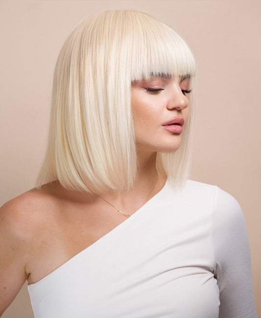 bob wig with fringe - 10" platinum blonde.