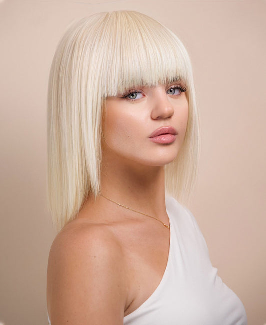 bob wig with fringe - 10" platinum blonde.