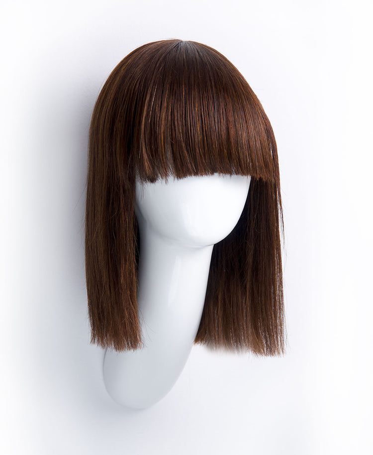 bob wig with fringe - 10" chocolate brown.