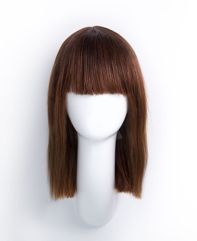bob wig with fringe - 10" medium brown.