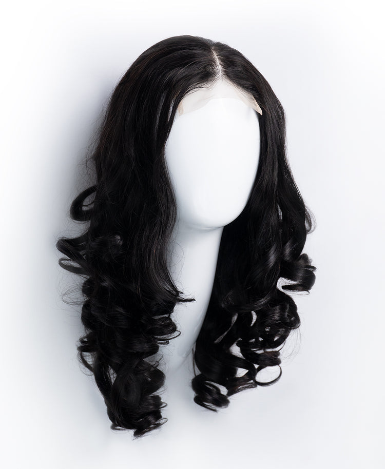 bouncy curls human wig - 18" natural black.