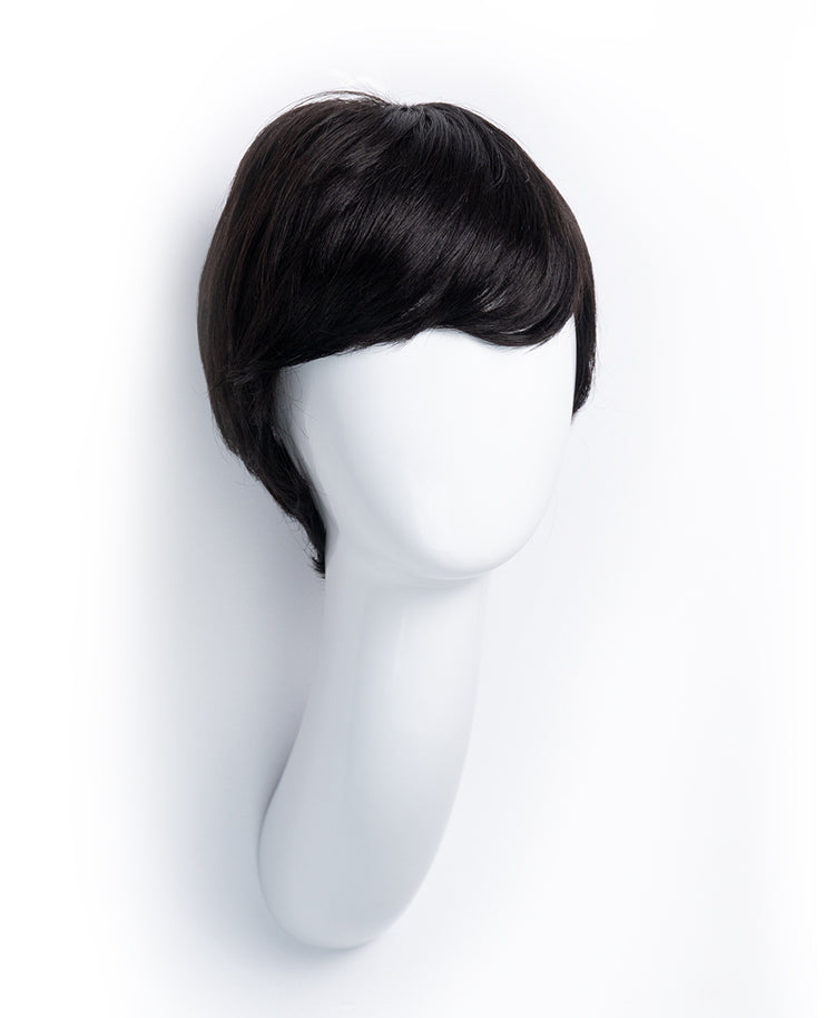 pixie human wig with bangs - 4" black.
