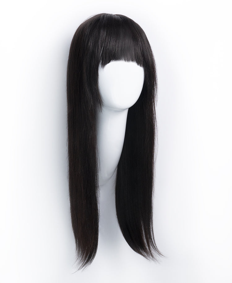 human hair wig with fringe - 20" black.