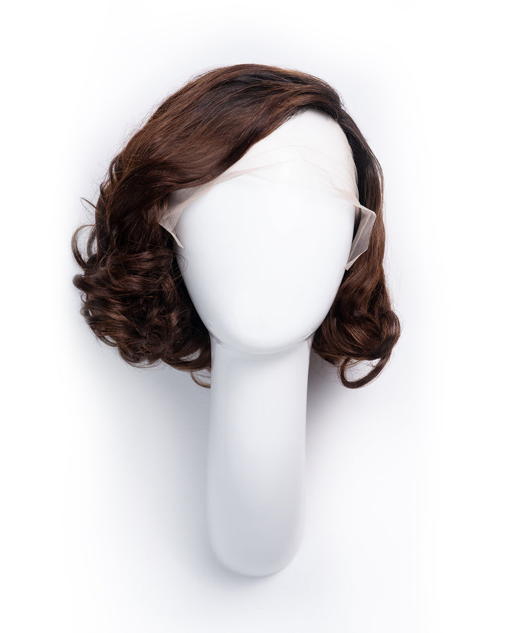 curly bob T-part human wig - 10" medium brown.